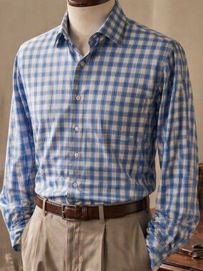 Peter Millar XL Blue Plaid Shirt Mens Button Down Coastal Golf Classic Preppy